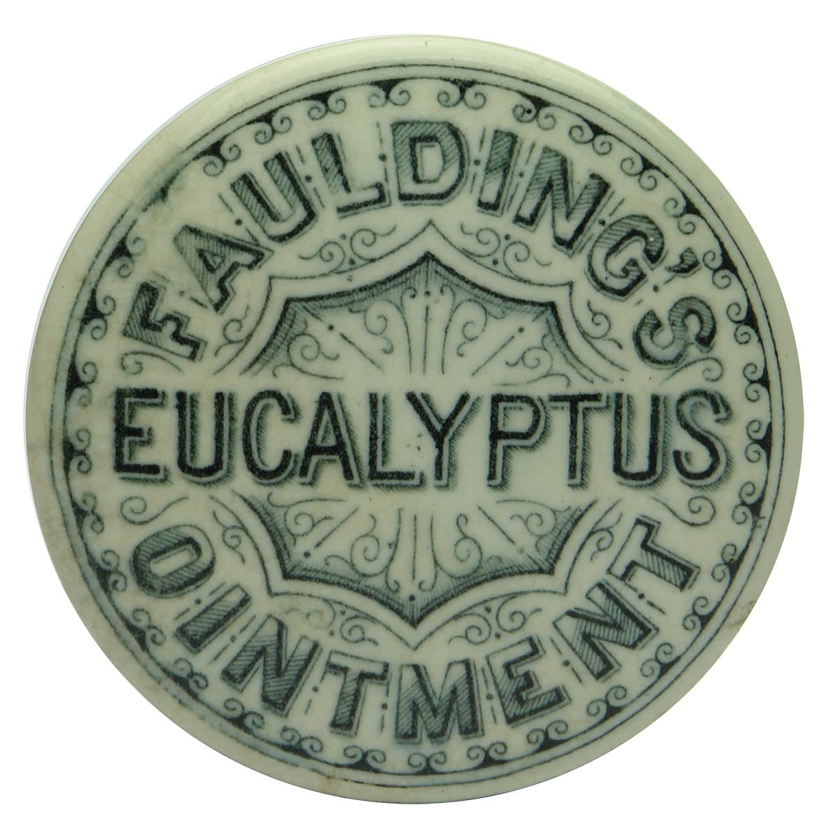 Pot Lid. Faulding's Eucalyptus Ointment. 65 mm diameter. (South Australia)