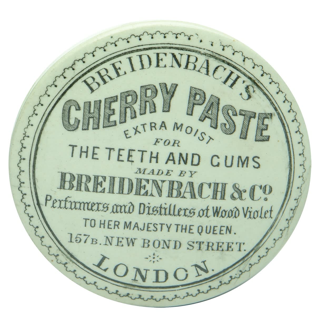 Pot Lid. Breidenbach's Cherry Paste, London. Black and White. (United Kingdom)