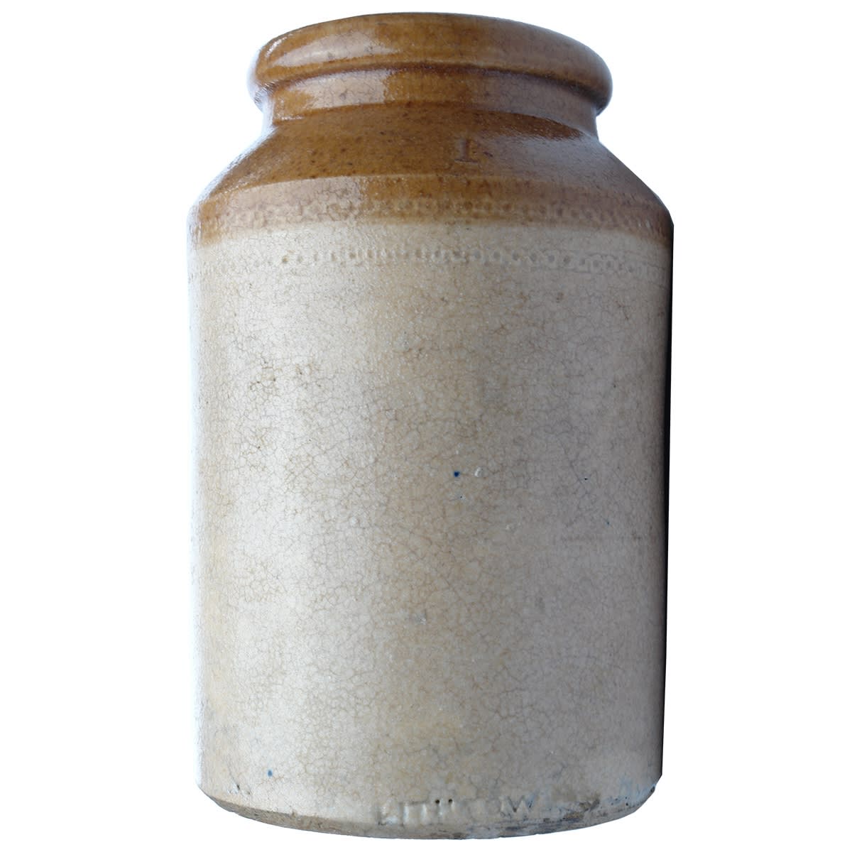 Small Bung Jar. Lithgow straight line stamp at base edge. 1 Quart. (New South Wales)