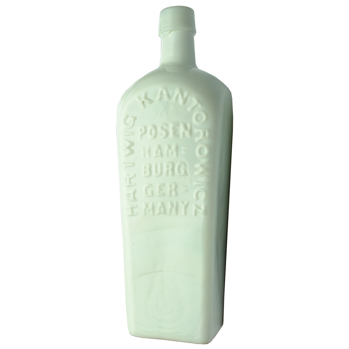 Bitters. Hartwig Kantorowicz, Posen, Hamburg, Germany. Milk Glass Bitters.