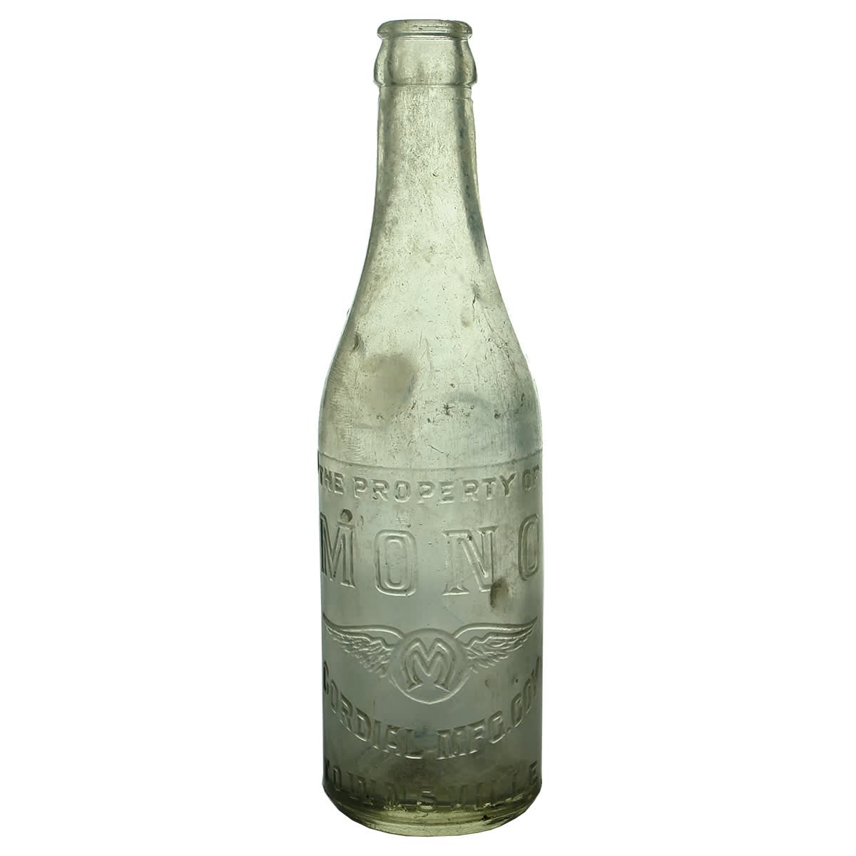 Crown Seal. Mono Cordial Mfg. Coy. Townsville. M with wings. Clear. 10 oz. (Queensland)