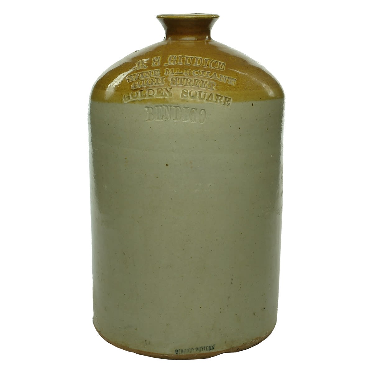 Demijohn. R. S. Giudice, Wine Merchant, High Street, Golden Square, Bendigo. 1 Gallon. (Victoria)