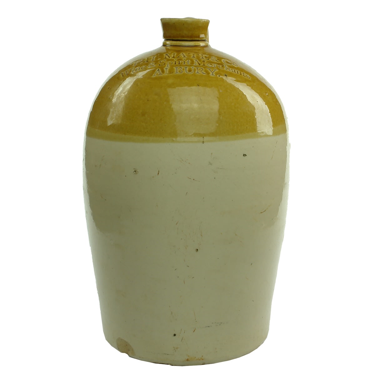 Demijohn. T. H. Mate & Co., Albury. Barrel shape. Powell Bristol makers. 2 Gallon. (New South Wales)