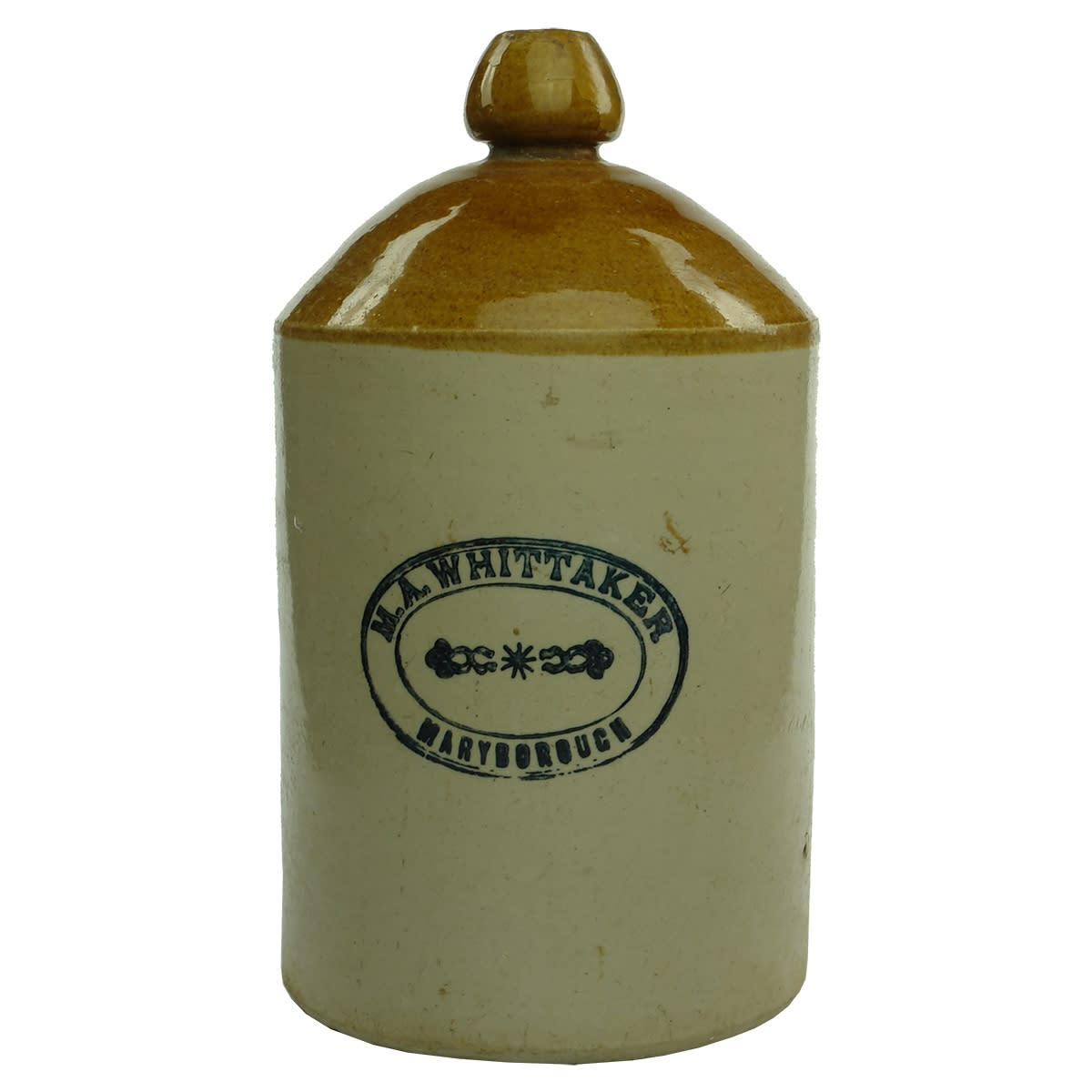 Demijohn. M. A. Whittaker, Maryborough. Internal Thread. Printed. One Gallon. (Victoria)