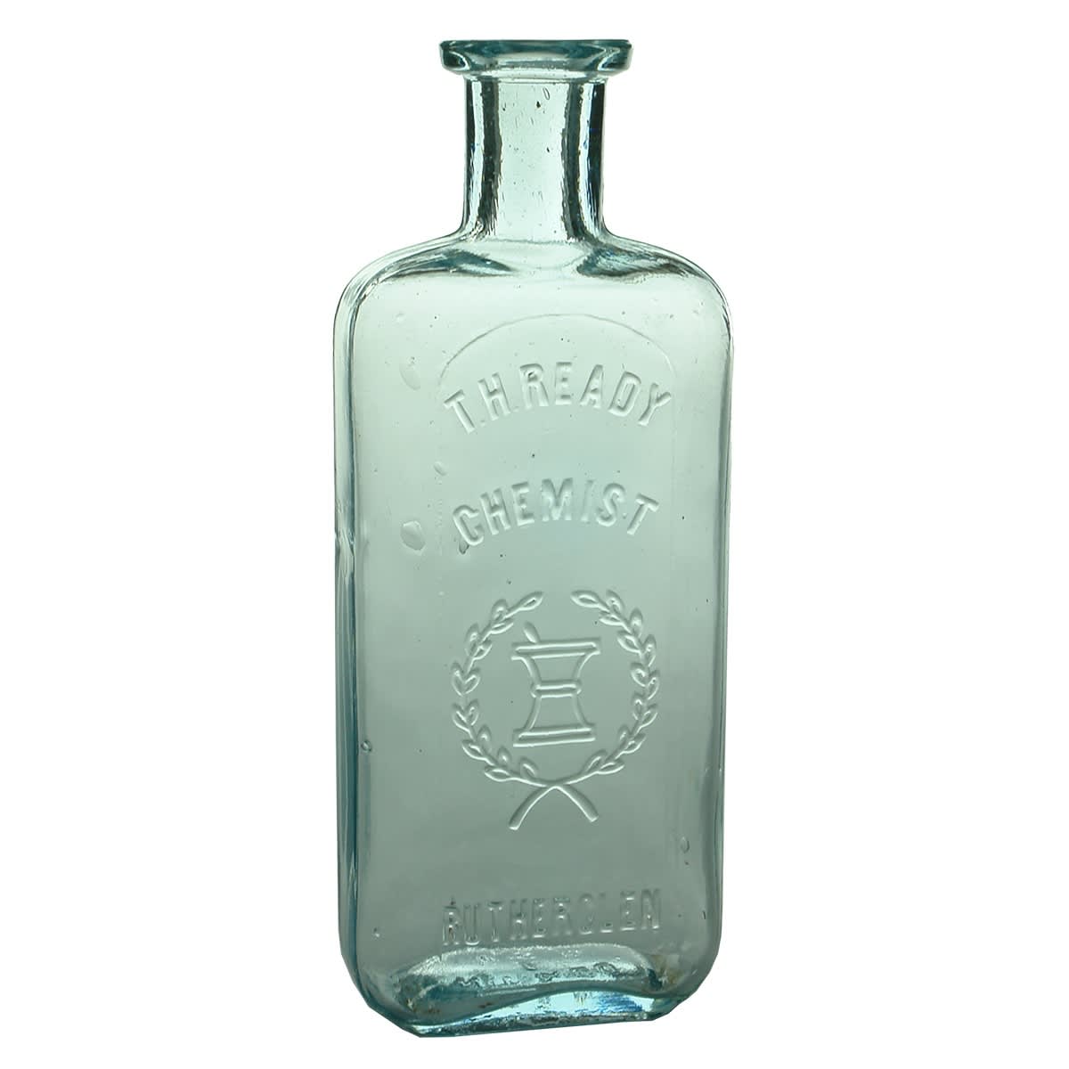 Chemist. T. H. Ready, Rutherglen. Mortar and Pestle. Aqua. 5 oz. 153 mm. (Victoria)