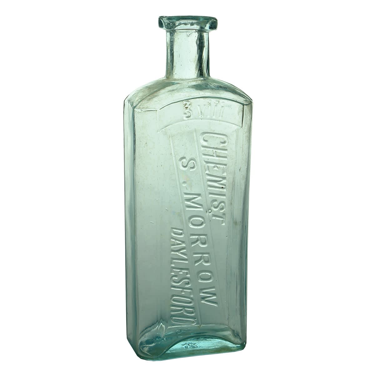Chemist. S. Morrow, Daylesford. Aqua. 8 oz. 167 mm (Victoria)
