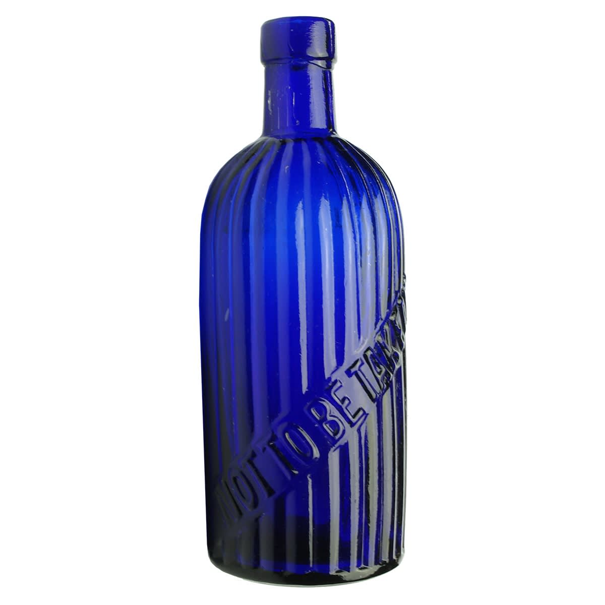Poison. Heavily ribbed poison with diagonal Not To Be Taken across front. Cobalt. 8 oz.