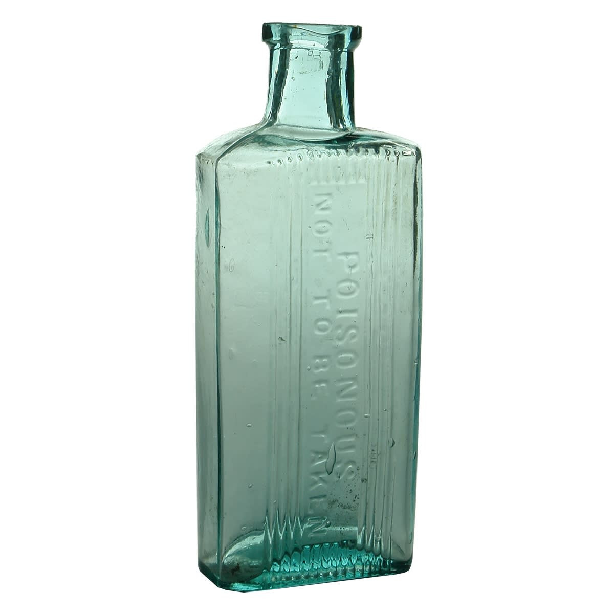 Poison. Poisonous Not to be taken. Raised lines. Aqua. Oblong. 6 oz. 150 mm.