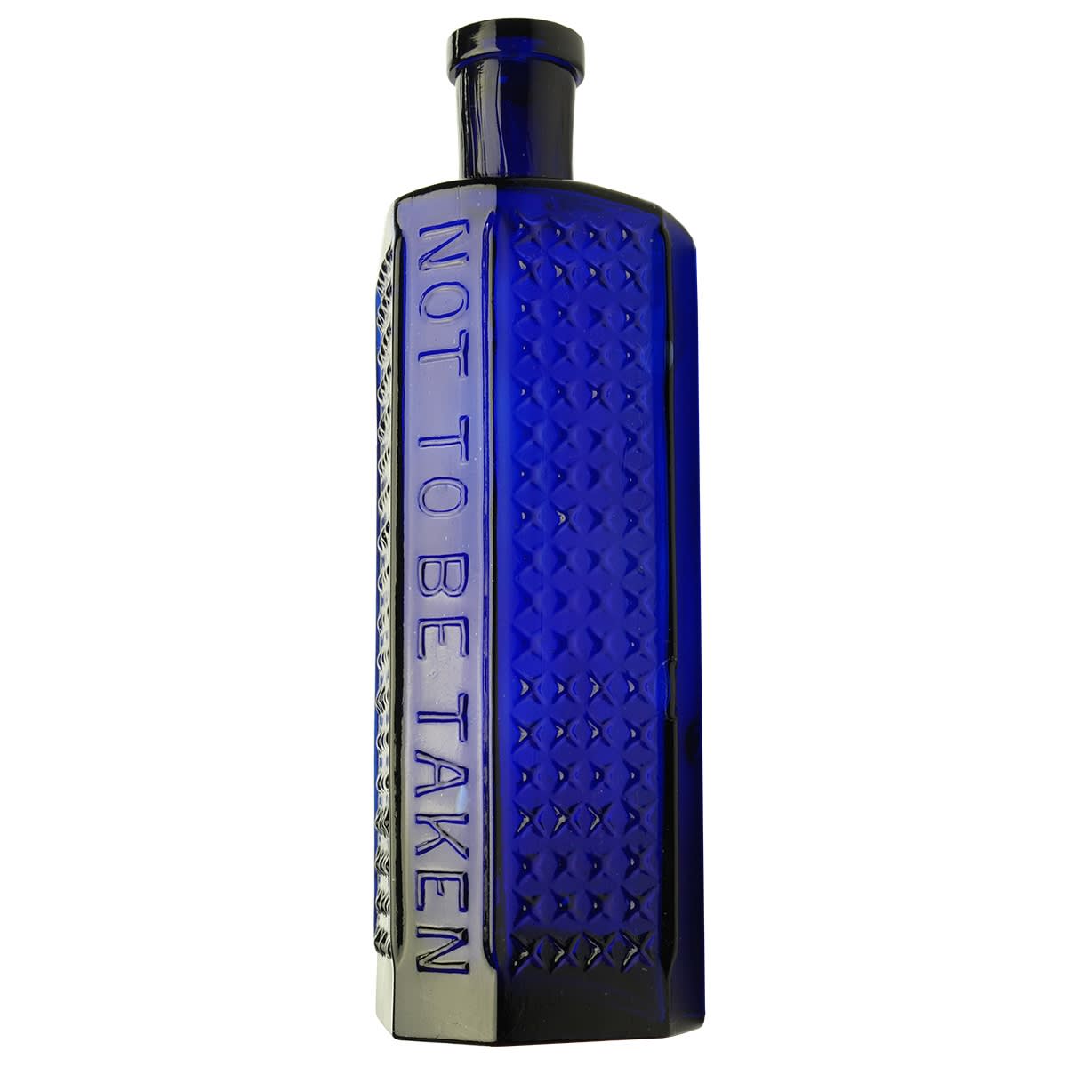 Poison. Not to be taken. Rd No. 334871. Lewis & Towers Practical Poison Bottle. Irregular Hexagon. Cobalt Blue. 8 oz. 168 mm.