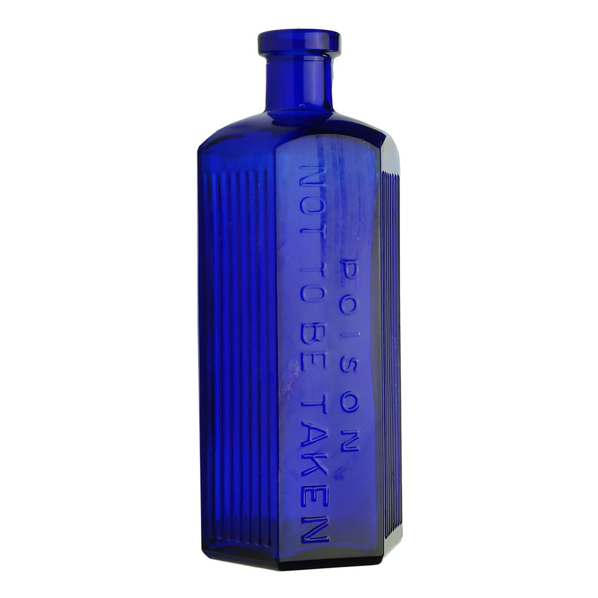 Poison. Poison, Not to be taken. Hexagonal. Cobalt Blue. Australian machine made. 12 oz. 174 mm.