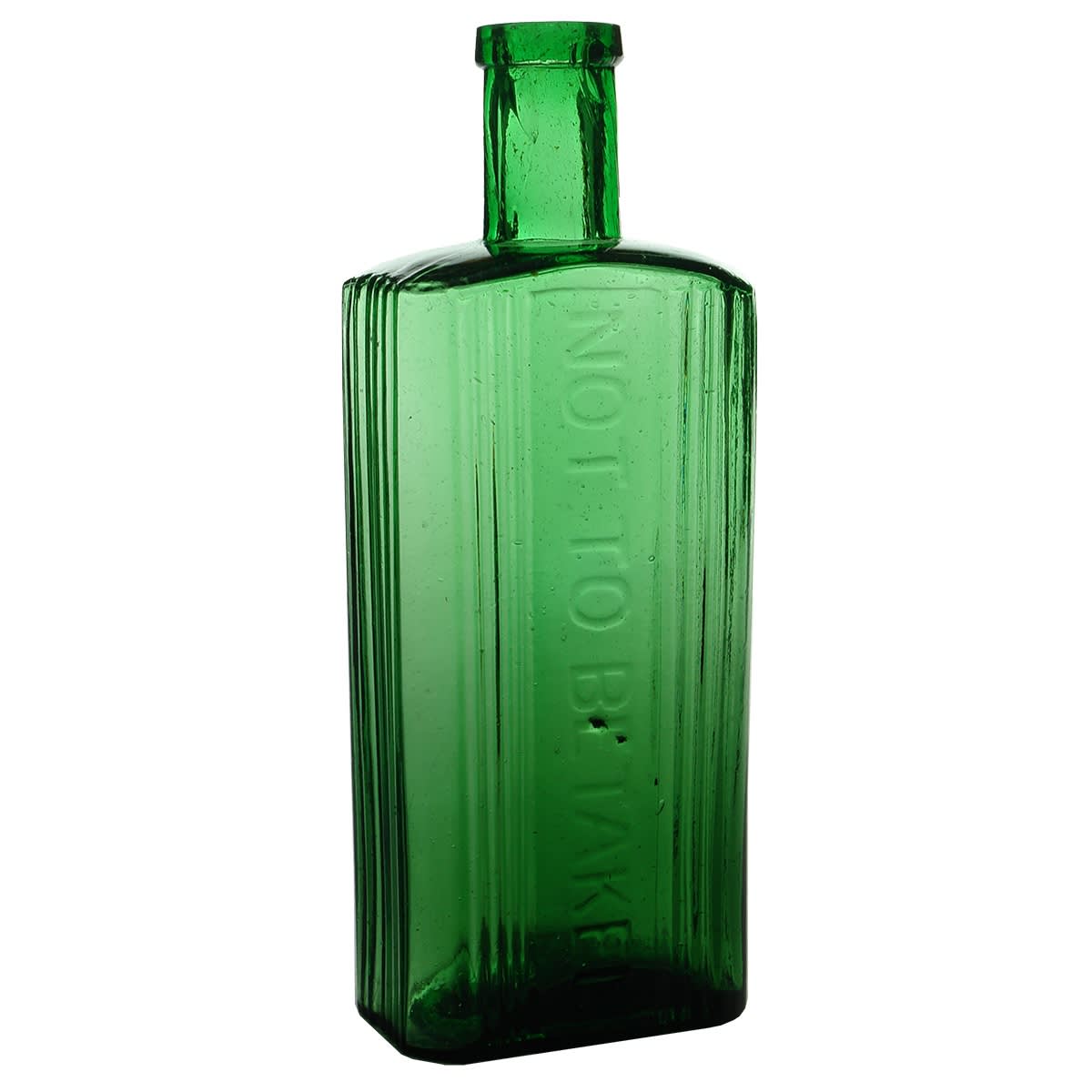 Poison. Not to be taken. Green. Vertical ridges formed into the surface at the front and sides. 10 oz. 175 mm.