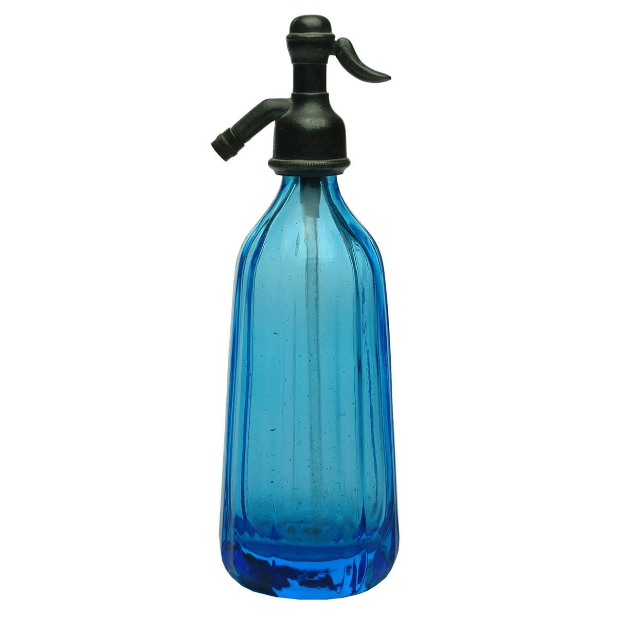 Miniature. Sample turquoise pyramid soda syphon with spout. British Syphon Co., London. (United Kingdom)