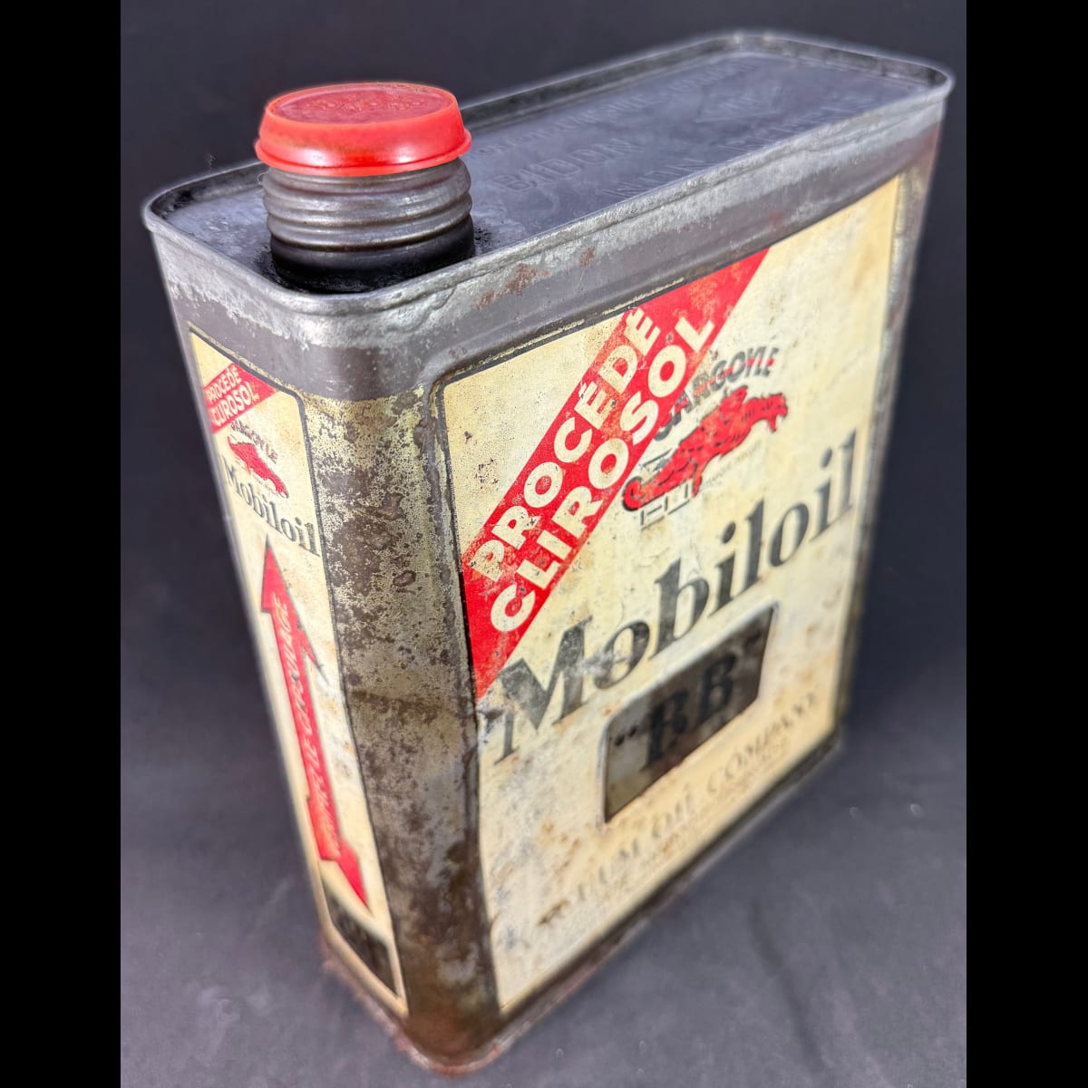Motor Oil Tin. Mobiloil Gargoyle. Vacuum Oil Company Societe Anonyme Francaise. BB. French Mobiloil tin.