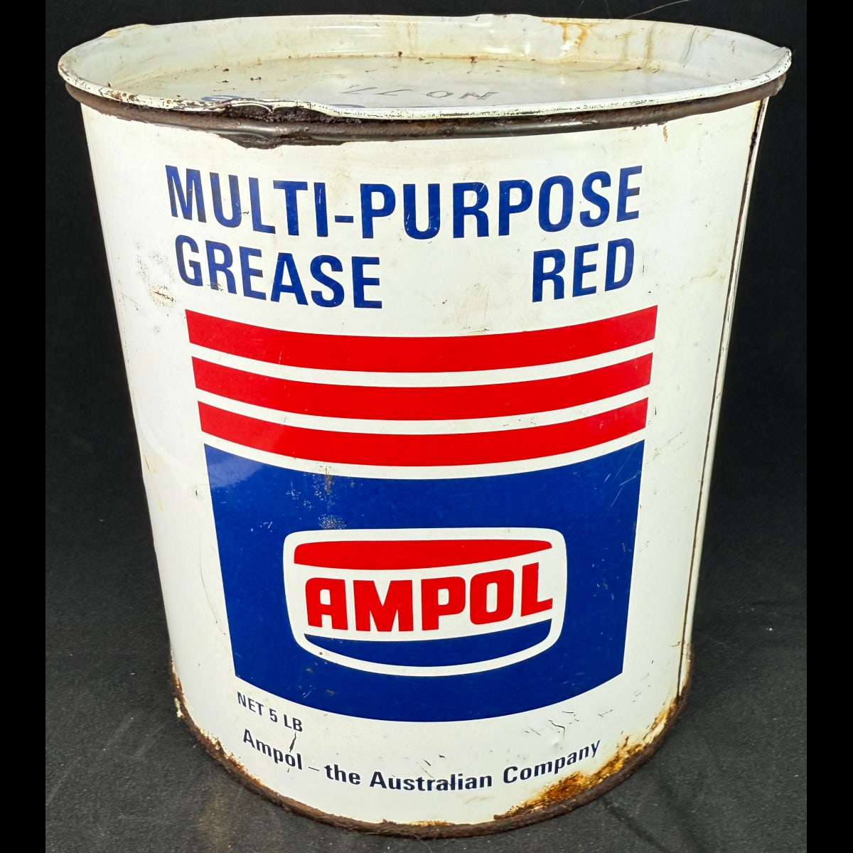 Grease Tin. Ampol Multi-purpose Grease. Red. 5 lb. Ampol - The Australian Company.