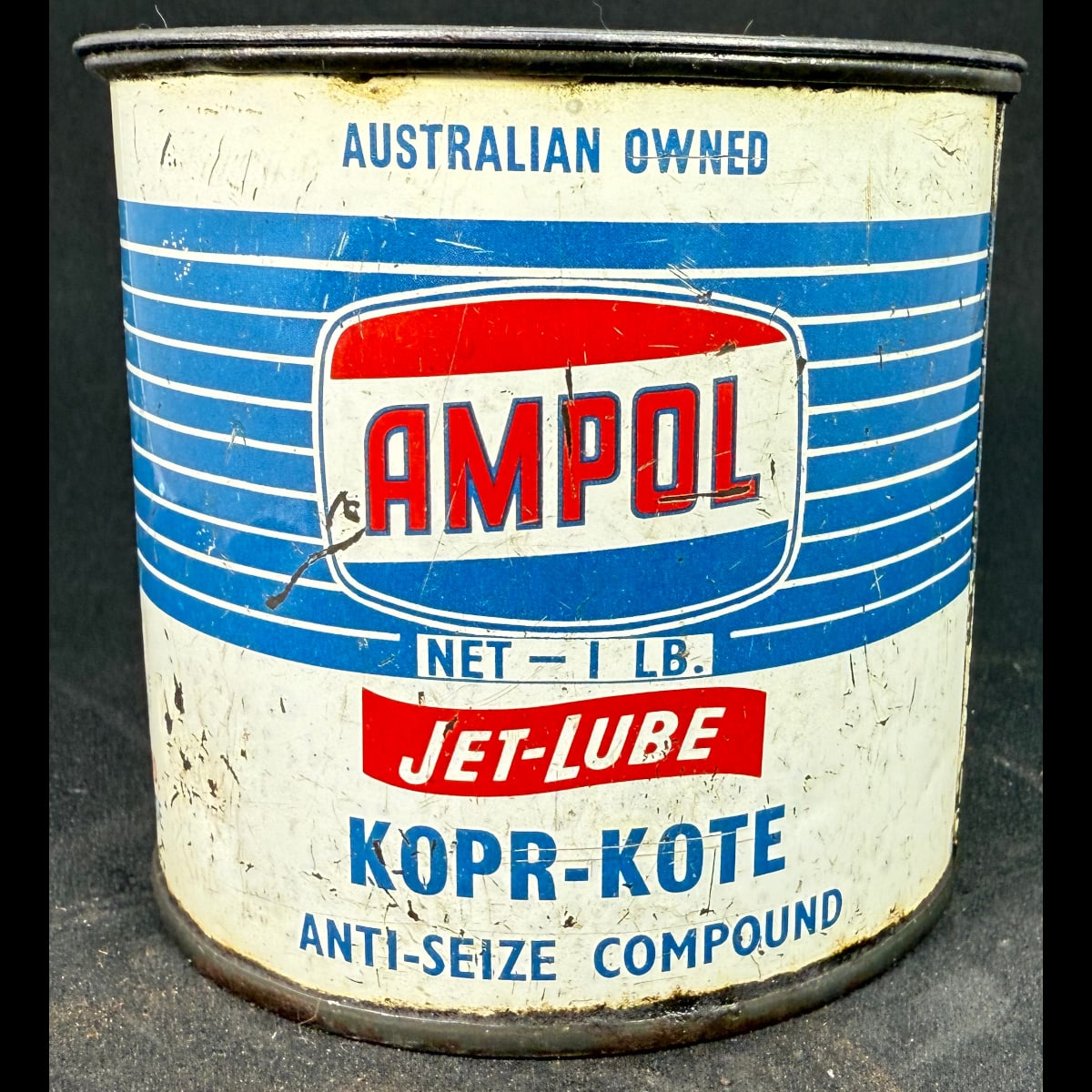 Grease Tin. Ampol KOPR-KOTE Anti Seize Compound. Jet-Lube. 1 lb. Ampol Petroleum Ltd. (Not for standard post due to contents. Winning bidder will have to make other arrangements to collect)