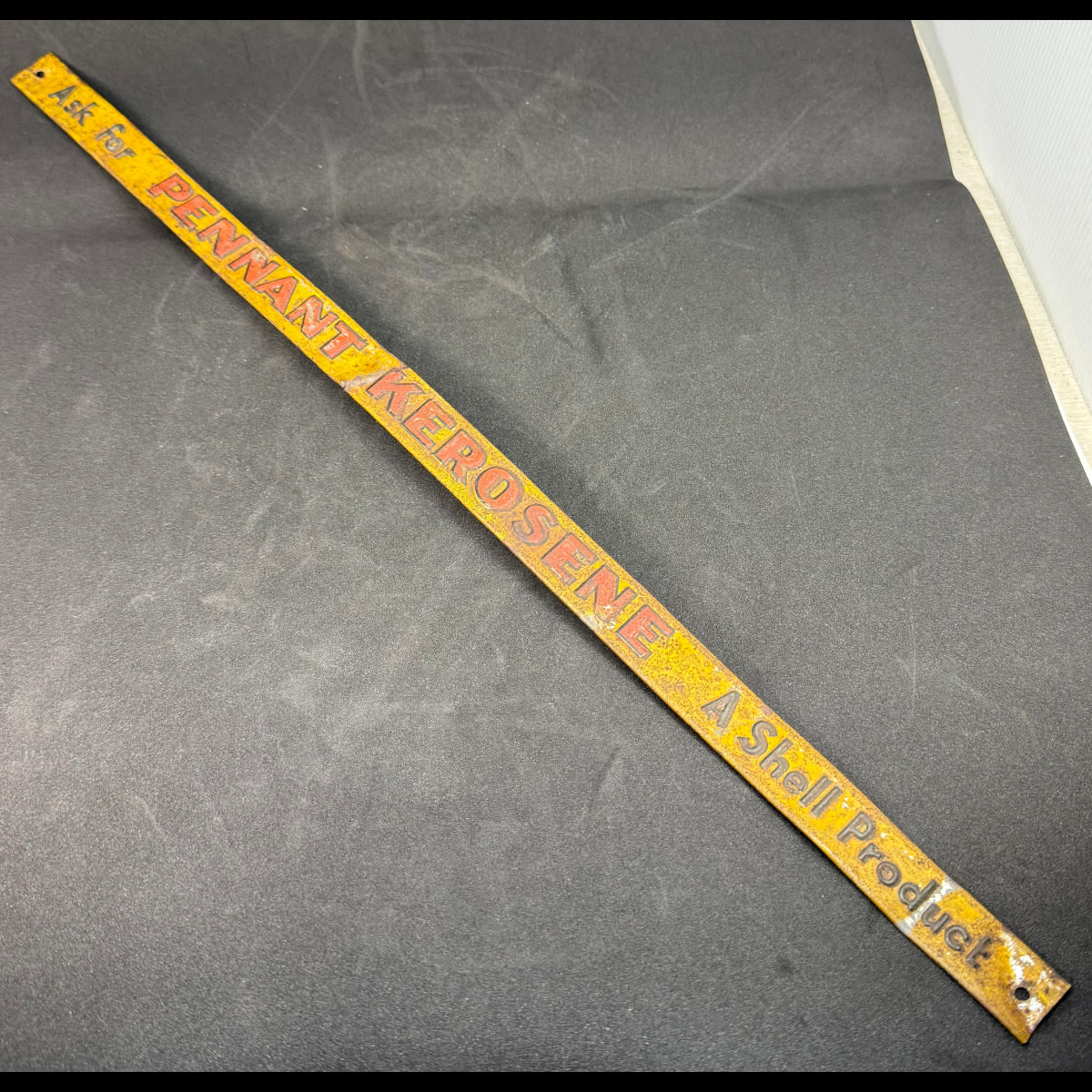 Tin Sign. Embossed & Painted thin shelf sign. Ask For Pennant Kerosene. A Shell Product.