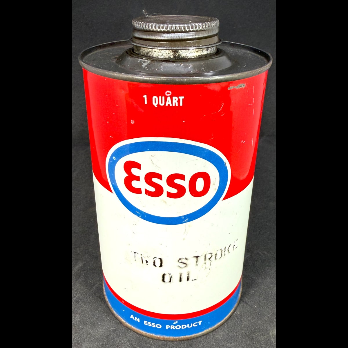 Oil Tin. An Esso Product. 1 Quart. Two Stroke Oil.