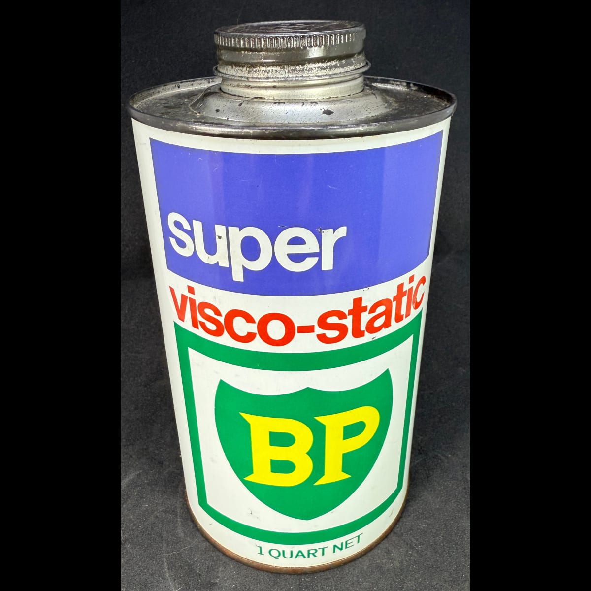 Oil Tin. BP super Visco-static. 1 Quart. BP Australia Limited. (Not for standard post due to contents. Winning bidder will have to make other arrangements to collect)