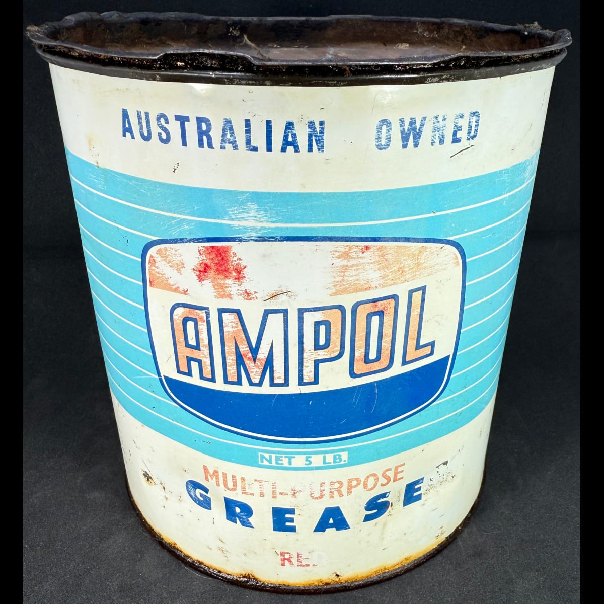 Grease Tin. Ampol Multi-purpose Grease. Red. 5 lb. Australian Owned. (Not for standard post due to contents. Winning bidder will have to make other arrangements to collect)