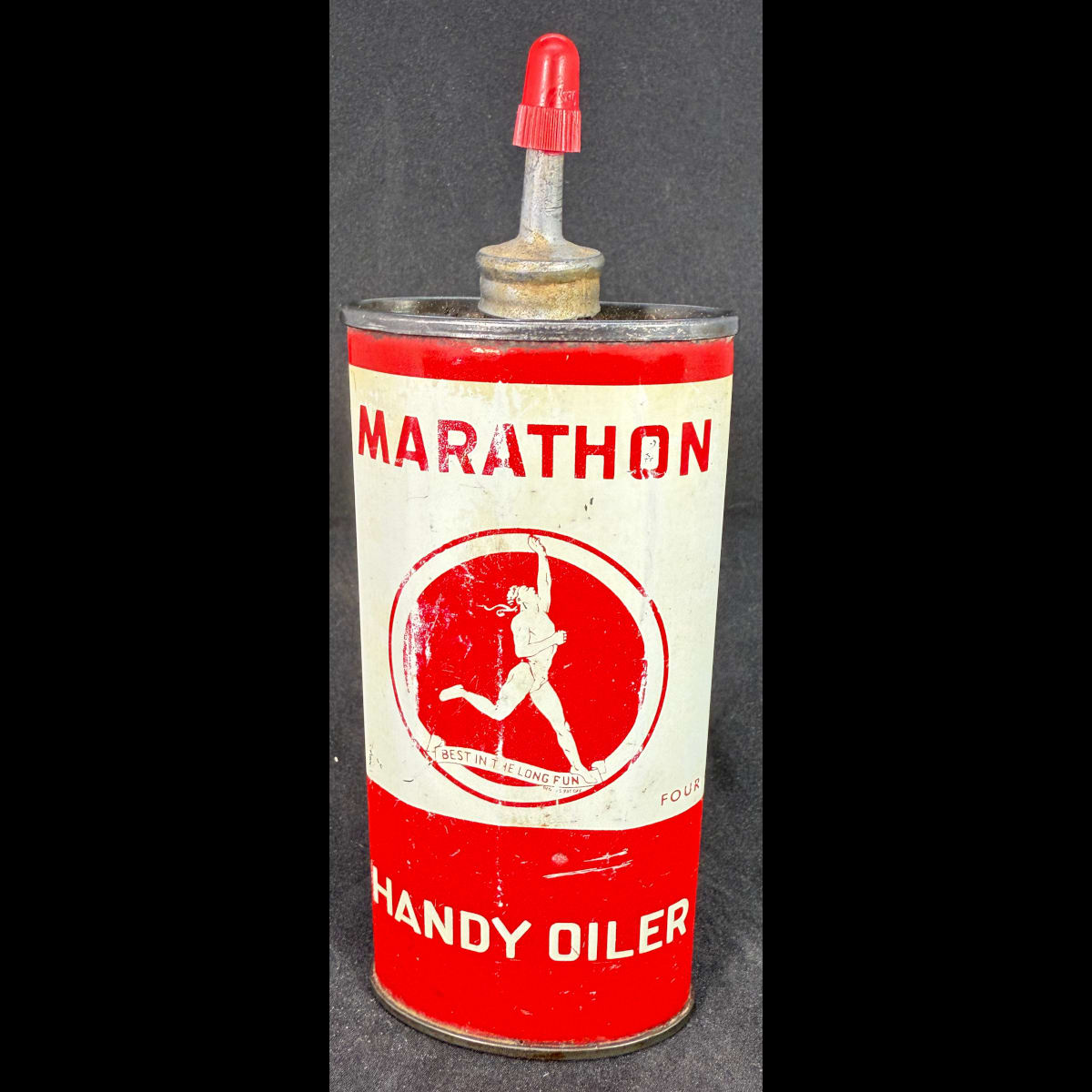 Household Oil tin. Marathon Handy Oiler. Best in the long run. The Ohio Oil Co. Inc. 4 oz.