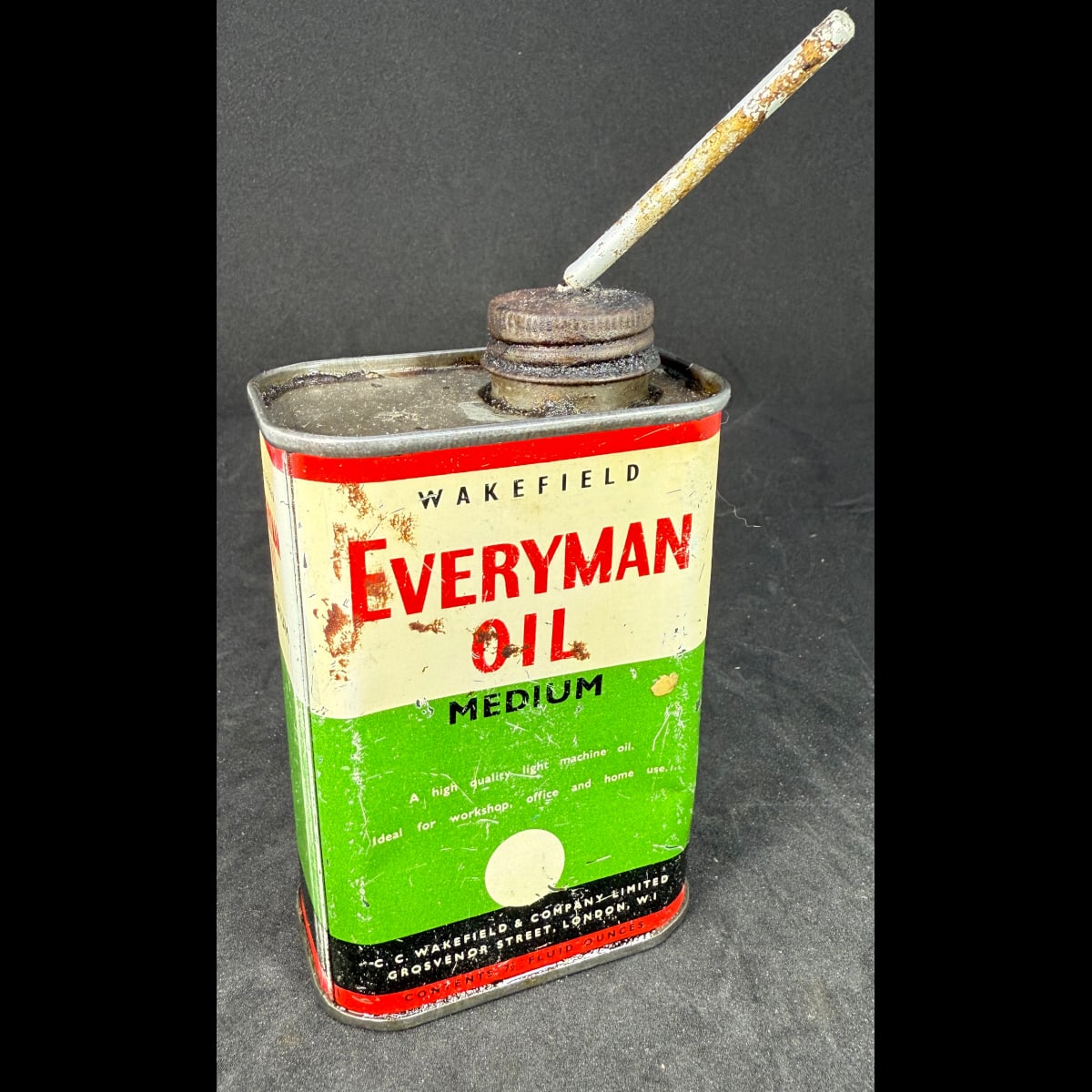 Small Household Oil Tin Oiler. Wakefield Everyman Oil. C. C. Wakefield & Co Ltd. 7.5 oz.