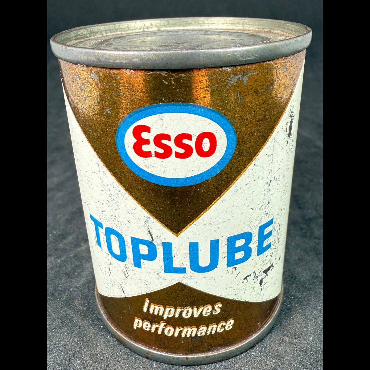 Small Oil Tin. Esso Toplube. 4 oz. Made in Canada. Imperial Oil Limited.