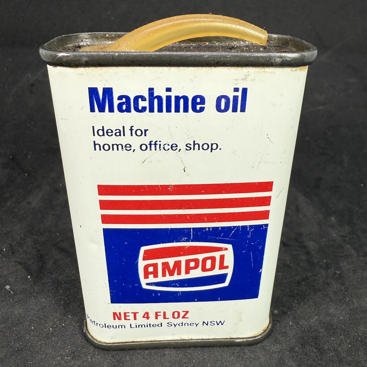 Household Oil Tin Oiler. Machine Oil. Ampol. Clyde Contract Fillers Pty Ltd. Ampol Petroleum Limited Sydney. 4 oz.