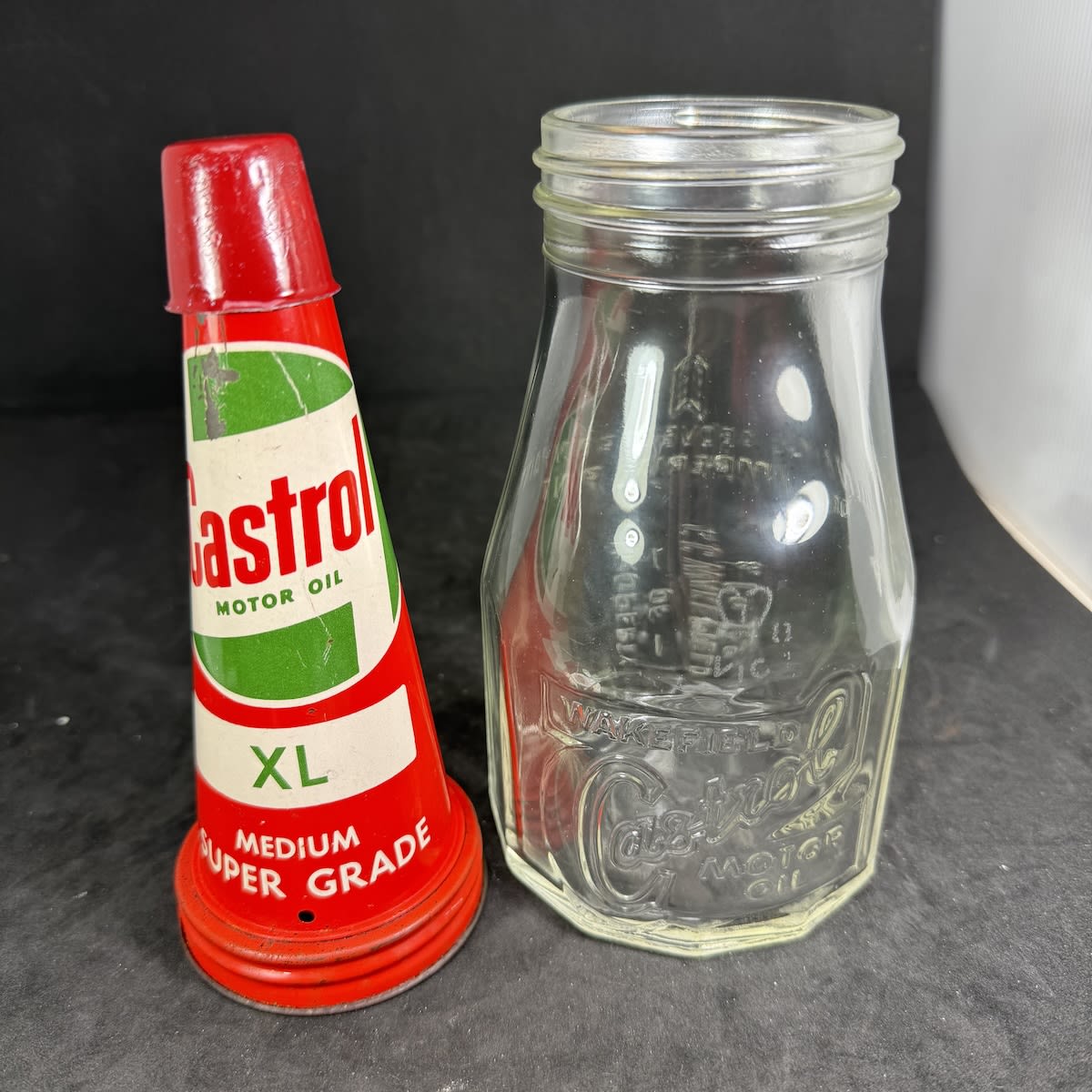Pint Oil Bottle with Tin Top Pourer. Castrol Motor Oil. XL. Wakefield Castrol Pint Bottle. C. C. Wakefield.