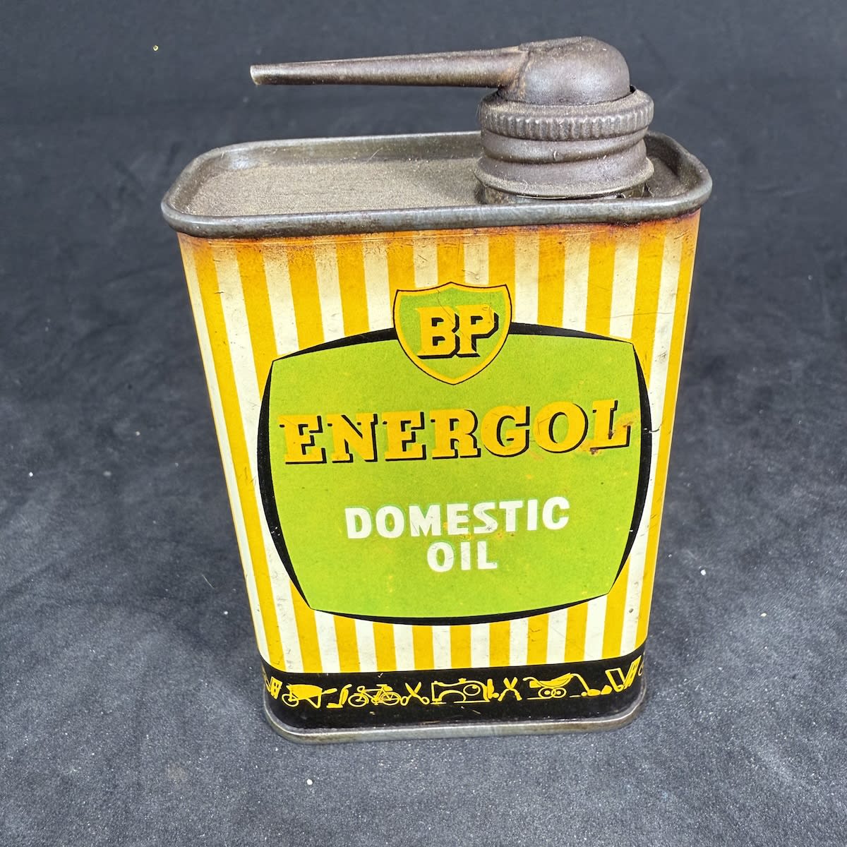 Household Oiler. Oil Tin. BP Energol Domestic Oil. 4 oz. Green Background.