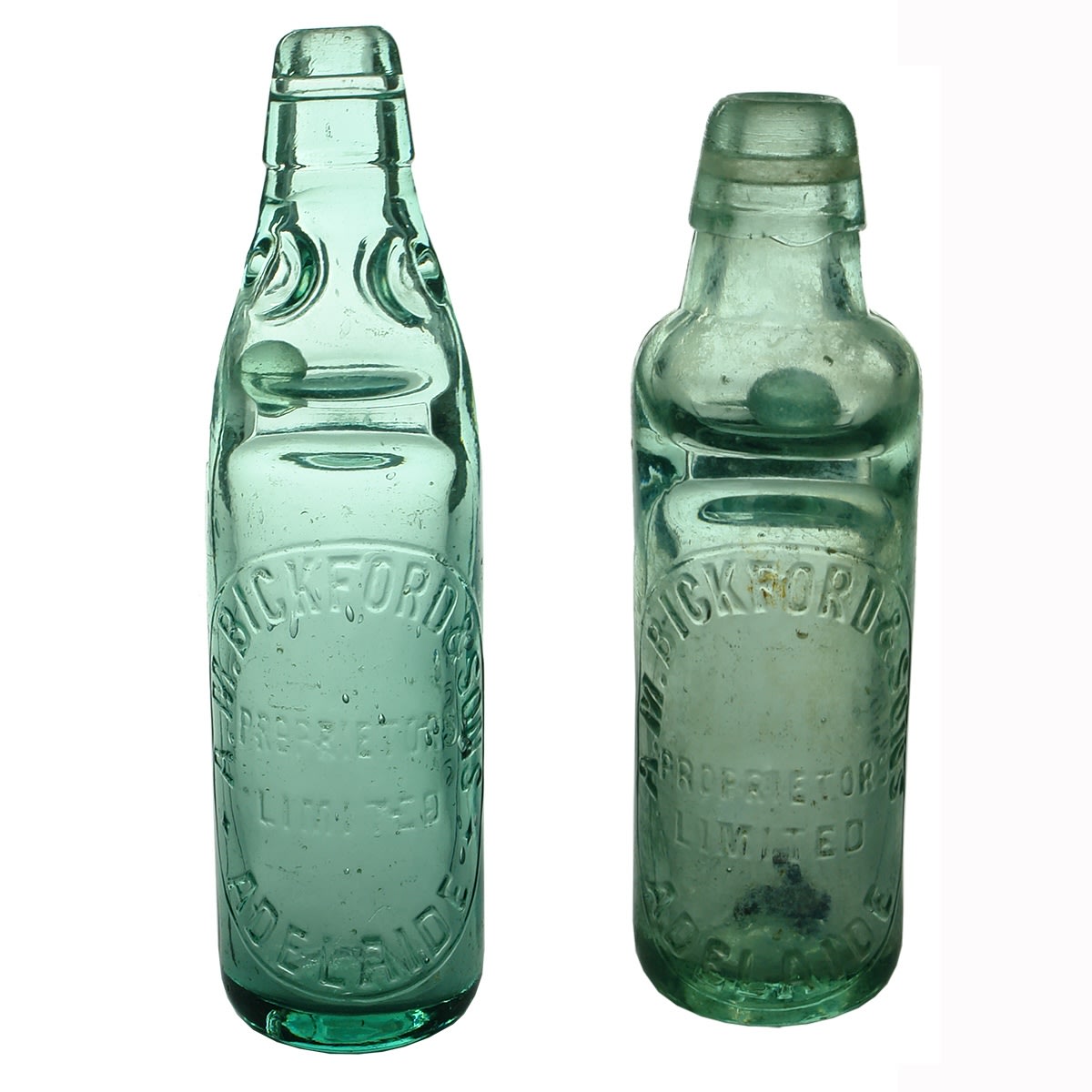 2 Codds: A. M. Bickford & Sons Pty Ltd Adelaide. 10 oz Dobson. 6 oz All Way Pour. (South Australia)