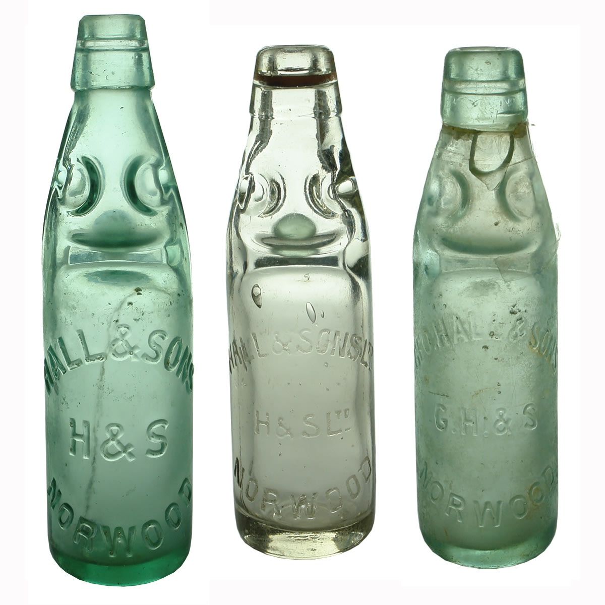 3 Codds: Hall & Sons; Hall & Sons Ltd & Geo. Hall & Sons, Norwood. 10 & 6 oz. (South Australia)