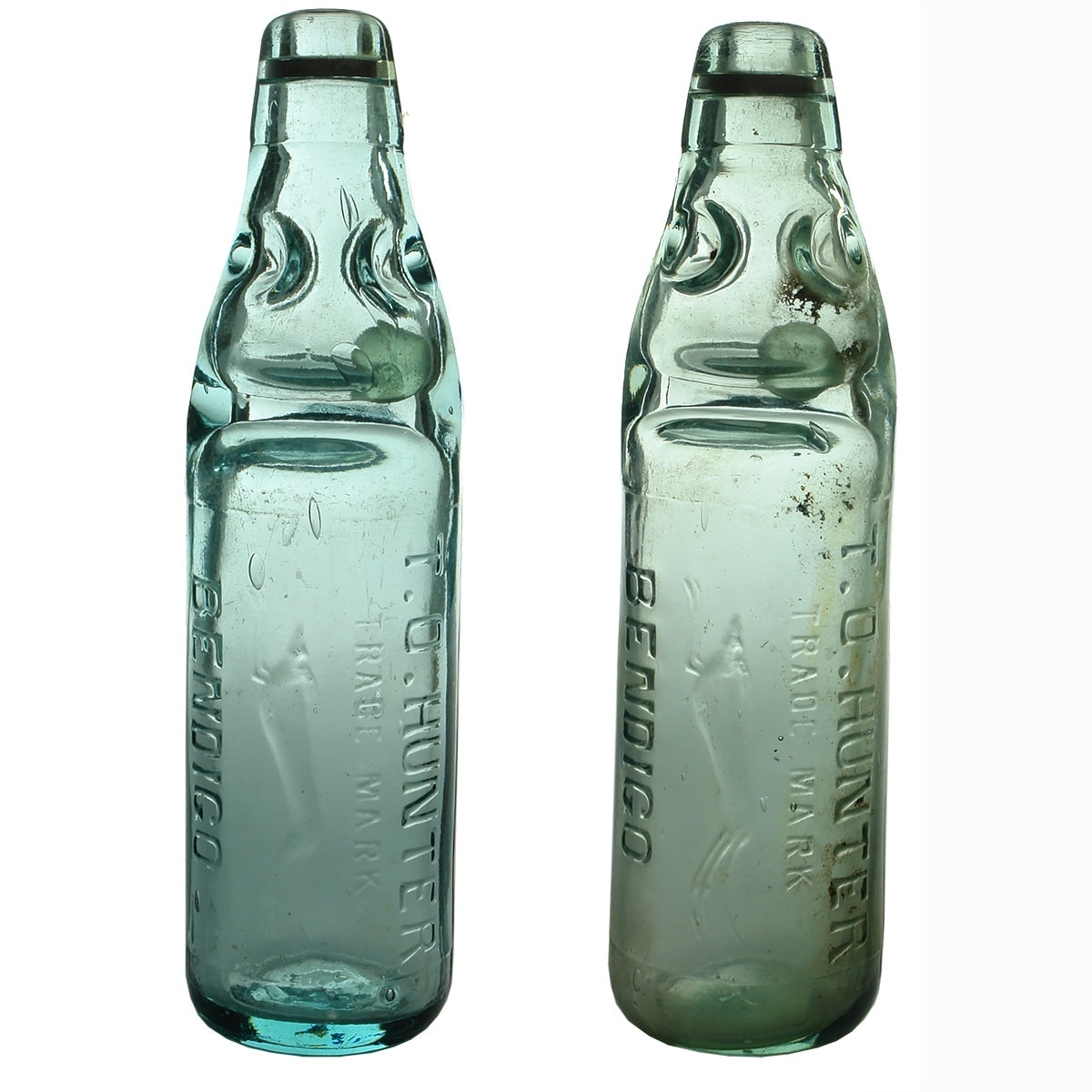 2 Codds: Both T. O. Hunter, Bendigo. Greyhound trade mark. 10 oz. (Quite different heights though!). (Victoria)