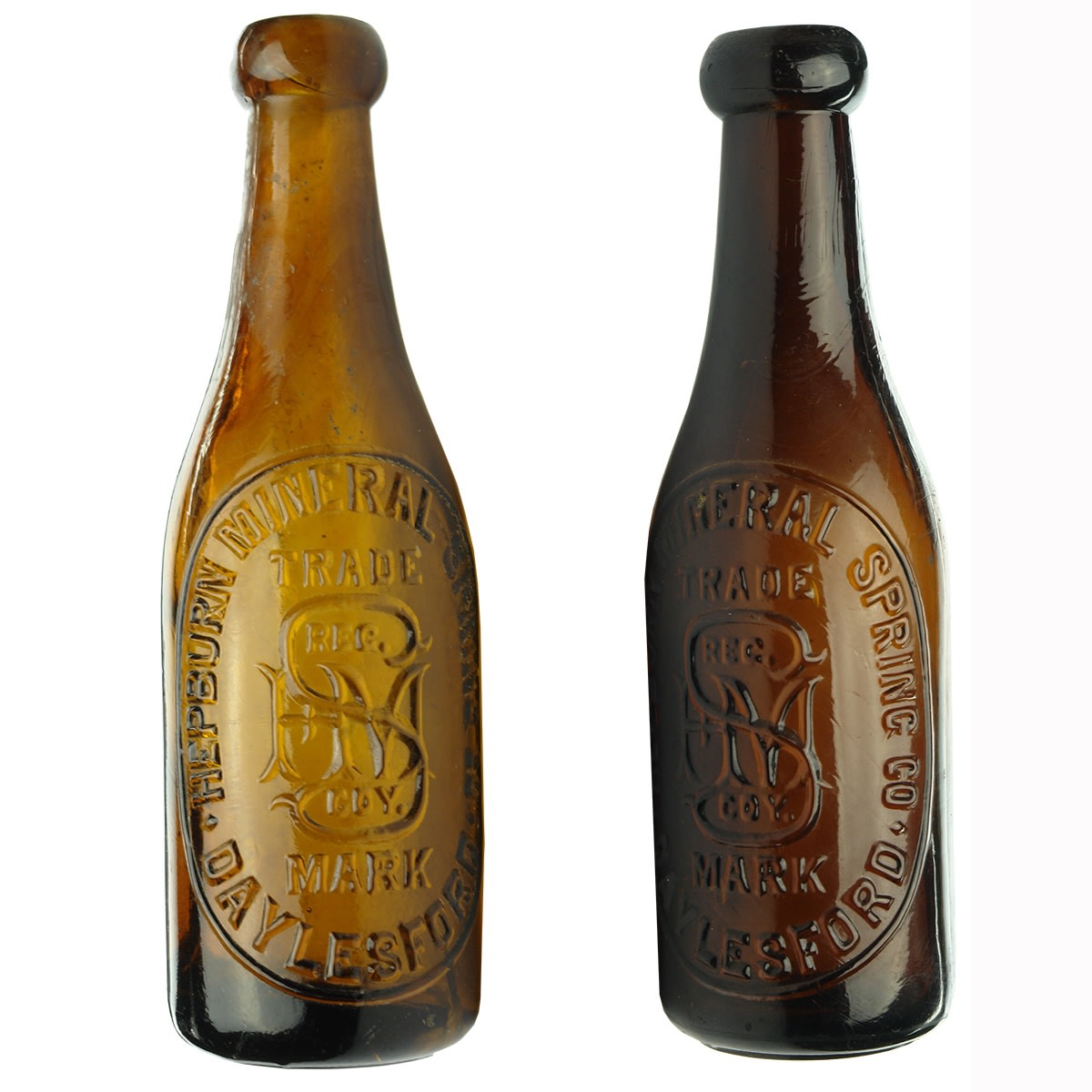 2 Blob top Sodas: Hepburn Mineral Spring Co., Daylesford. Light & Dark Amber. 6 oz. (Victoria)