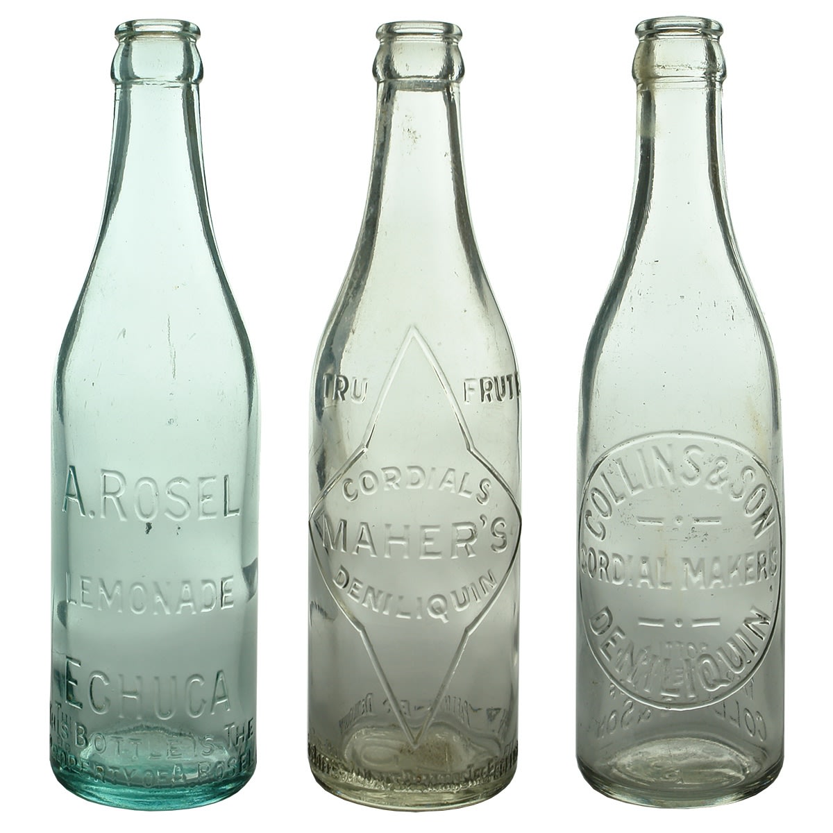 3 Crown Seals: A. Rosel, Lemonade, Echuca; Maher's Tru Frute Cordials Deniliquin; Collins & Son, Deniliquin. (Victoria & New South Wales)