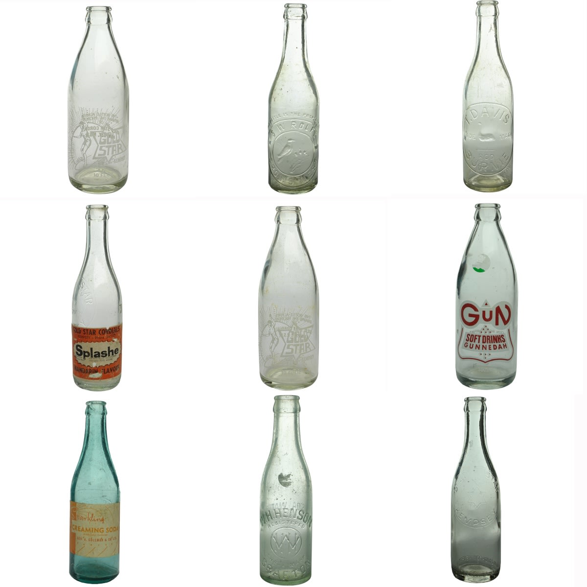 9 Crown Seals: Various Gold Star, Kempsey; Rolfe, Crows Nest; David Brunie; Gun Soft Drinks Gunnedah; Henson Grafton.