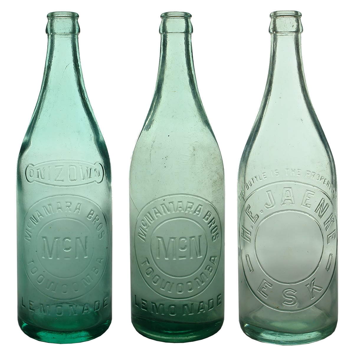 3 Crown Seals. 2 x differnt McNamara Bros., Toowoomba. Onizown. Lemonade; H. E. Jaenke, Esk. 24 oz. (Queensland)