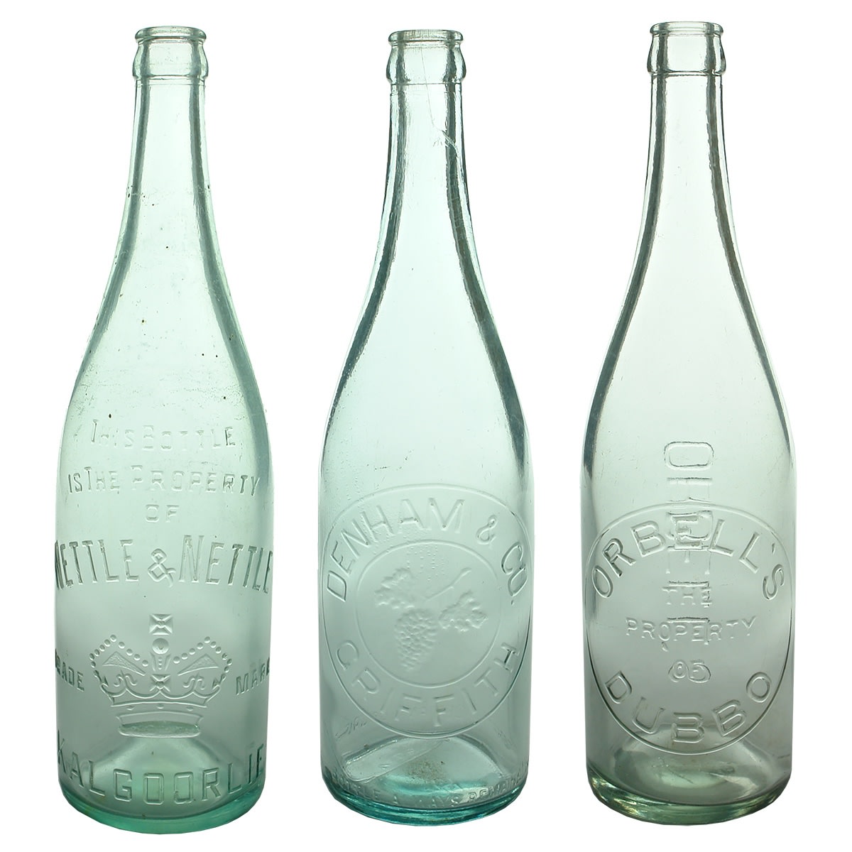 3 Large Crown Seals: Nettle & Nettle, Kalgoorlie; Denham & Co., Griffith; Orbell's Dubbo. (Western Australia & New South Wales)