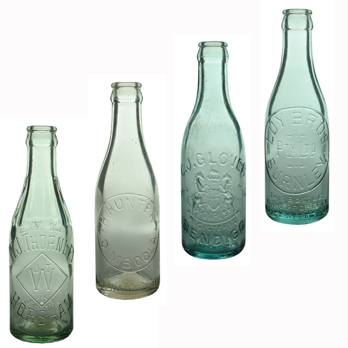 4 Small Crown Seals: W. J. Thornley, Horsham; H. Hunter, Dimboola; C. J. Glover, Bendigo; Loy Bros Pty Ltd Burnley. (Victoria)