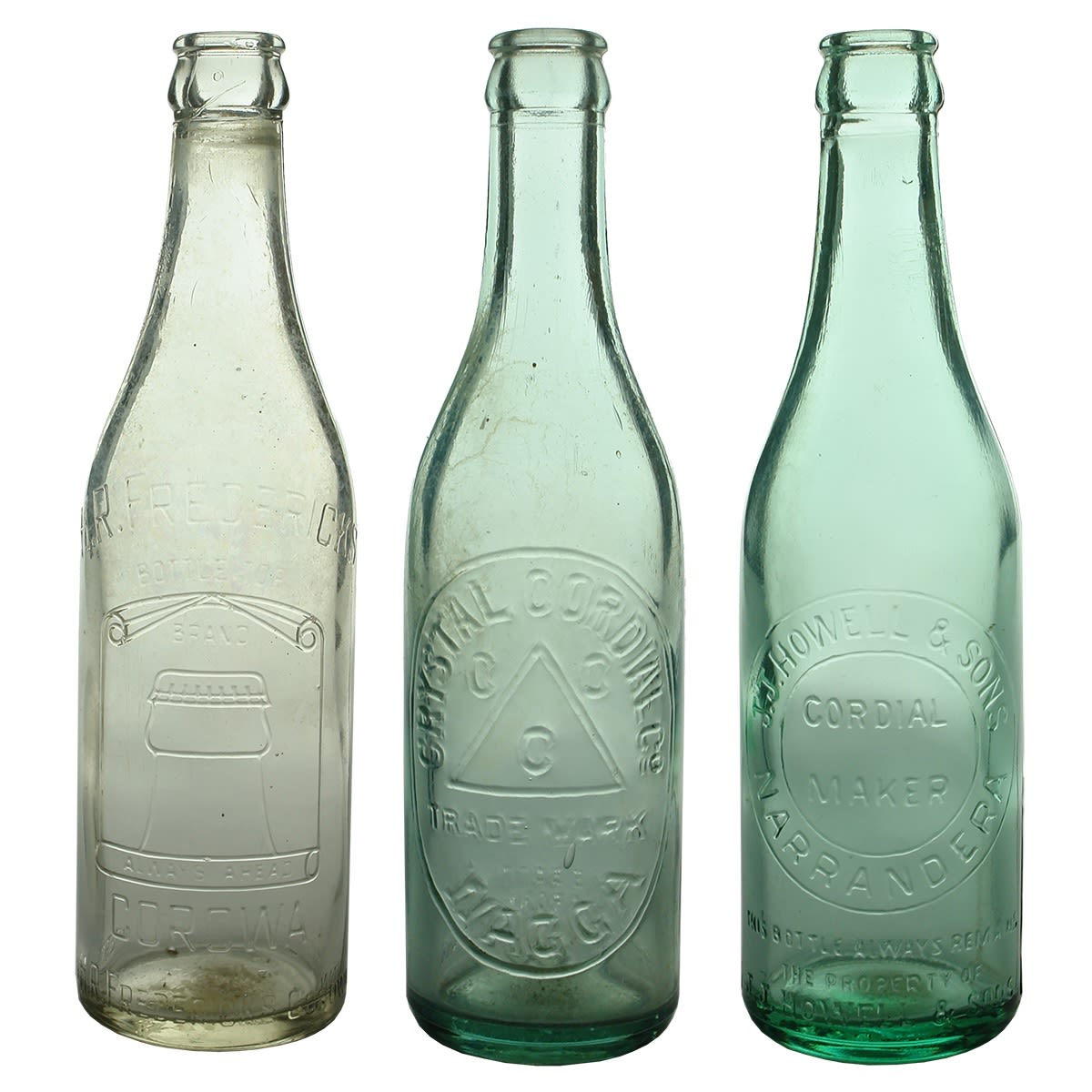 3 Crown Seals: H. R. Fredericks, Corowa, Bottle Top; Crystal Cordial Co., Wagga; J. J. Howell & Sons, Narrandera. (New South Wales)