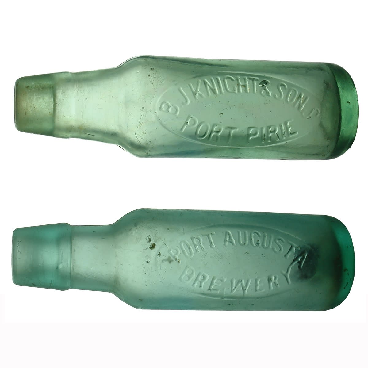 2 Lamonts: B. J. Knight & Sons, Port Pirie; Port Augusta Brewery. Aqua. 6 oz. (South Australia)