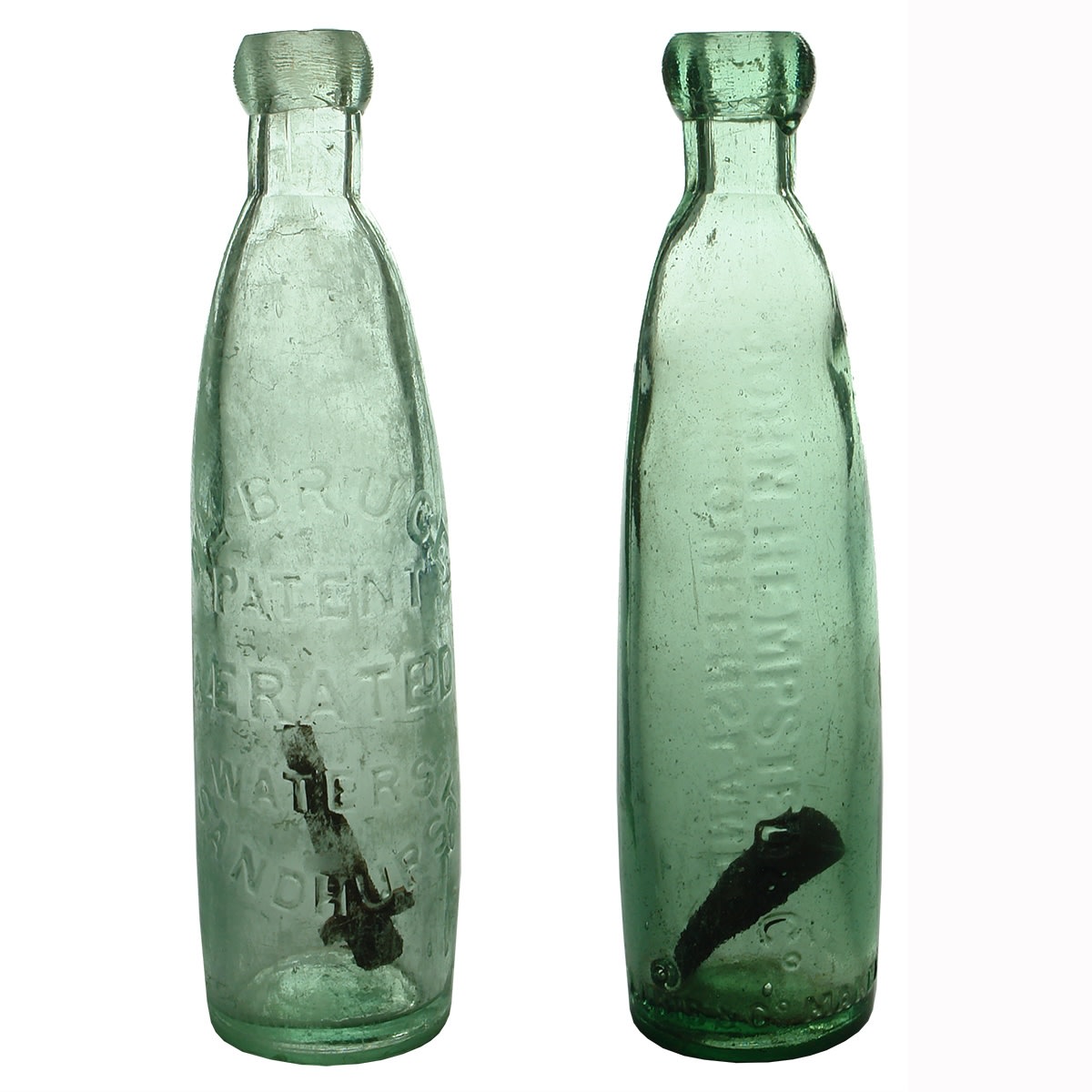 2 Stick Bottles: Wm Bruce Patent Aerated Waters Sandhurst John Hempsted & Co Queensland. (Victoria & Queensland)