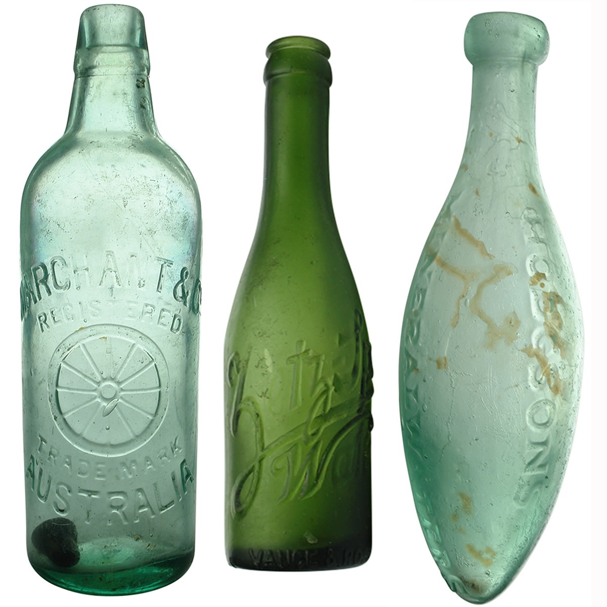 3 Aerated Waters: 26 oz Marchant & Co Lamont; Zetz Spa Crown Seal; Hodgsons Mineral Waters Torpedo.