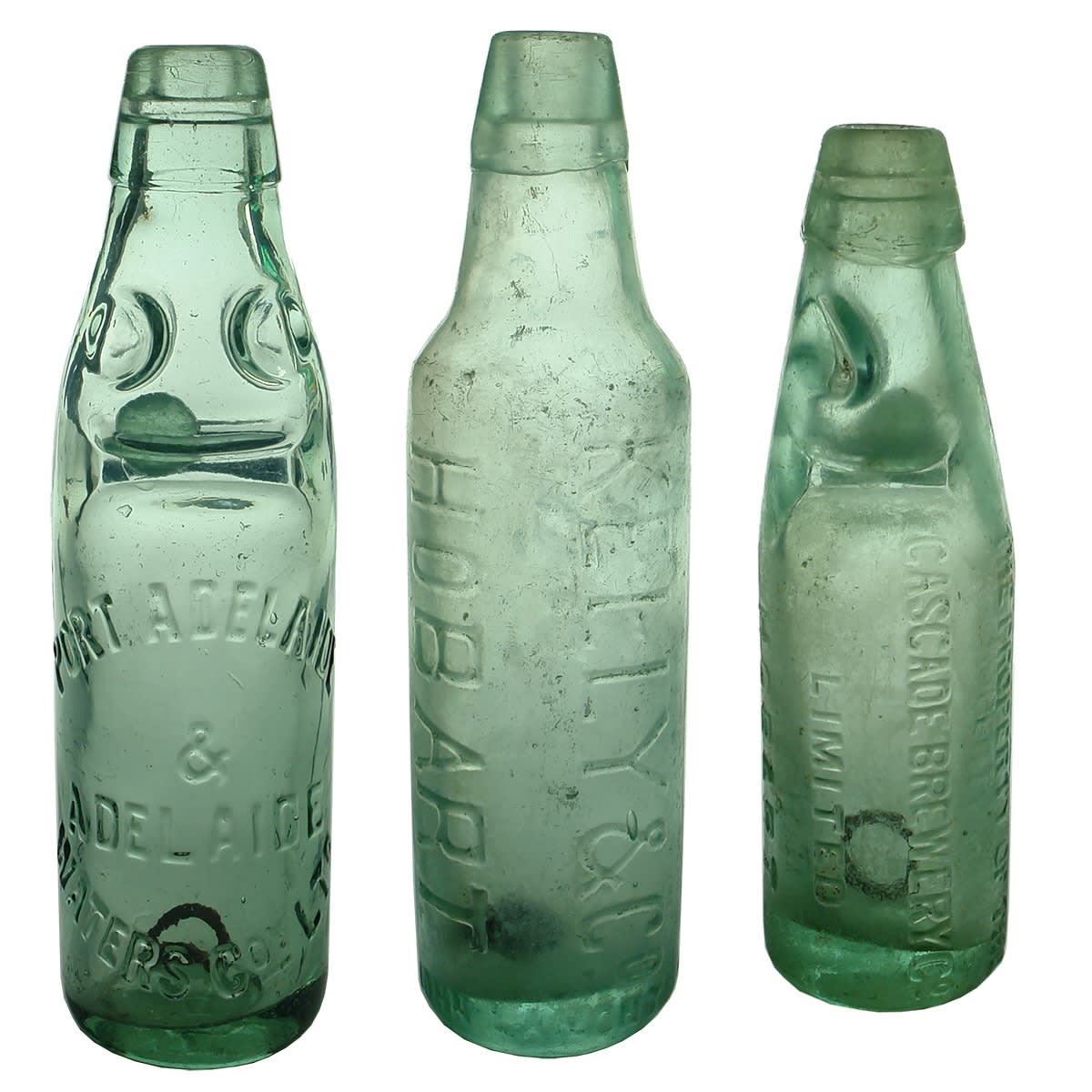 3 Aerated Waters: Port Adelaide & Adelaide Waters Coy Ltd Codd; Kelly & Co Hobart Lamont; Cascade Brewery Co Hobart Codd.