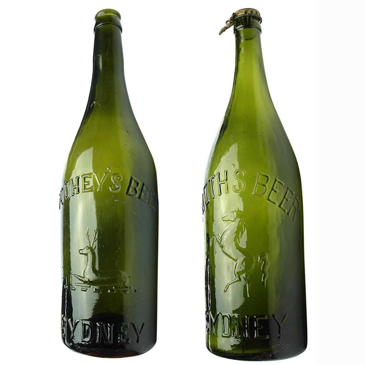 Beers: 1. Toohey's Beer, Sydney. Crown Seal. Green. 26 oz. 2. Tooth's Beer, Sydney. Crown Seal. Green. 26 oz. (New South Wales)