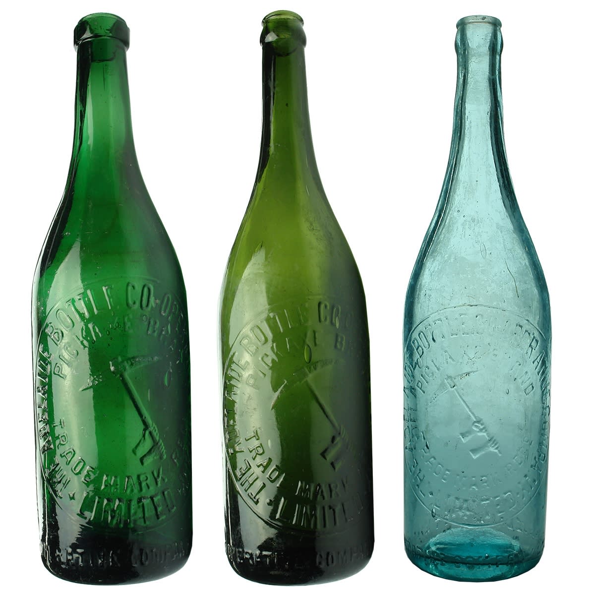 3 Pickaxe Beers: Ring Seal and 2 Crown Seals. Adelaide Bottle Co-operative Company. Pickaxe Brand. (South Australia)