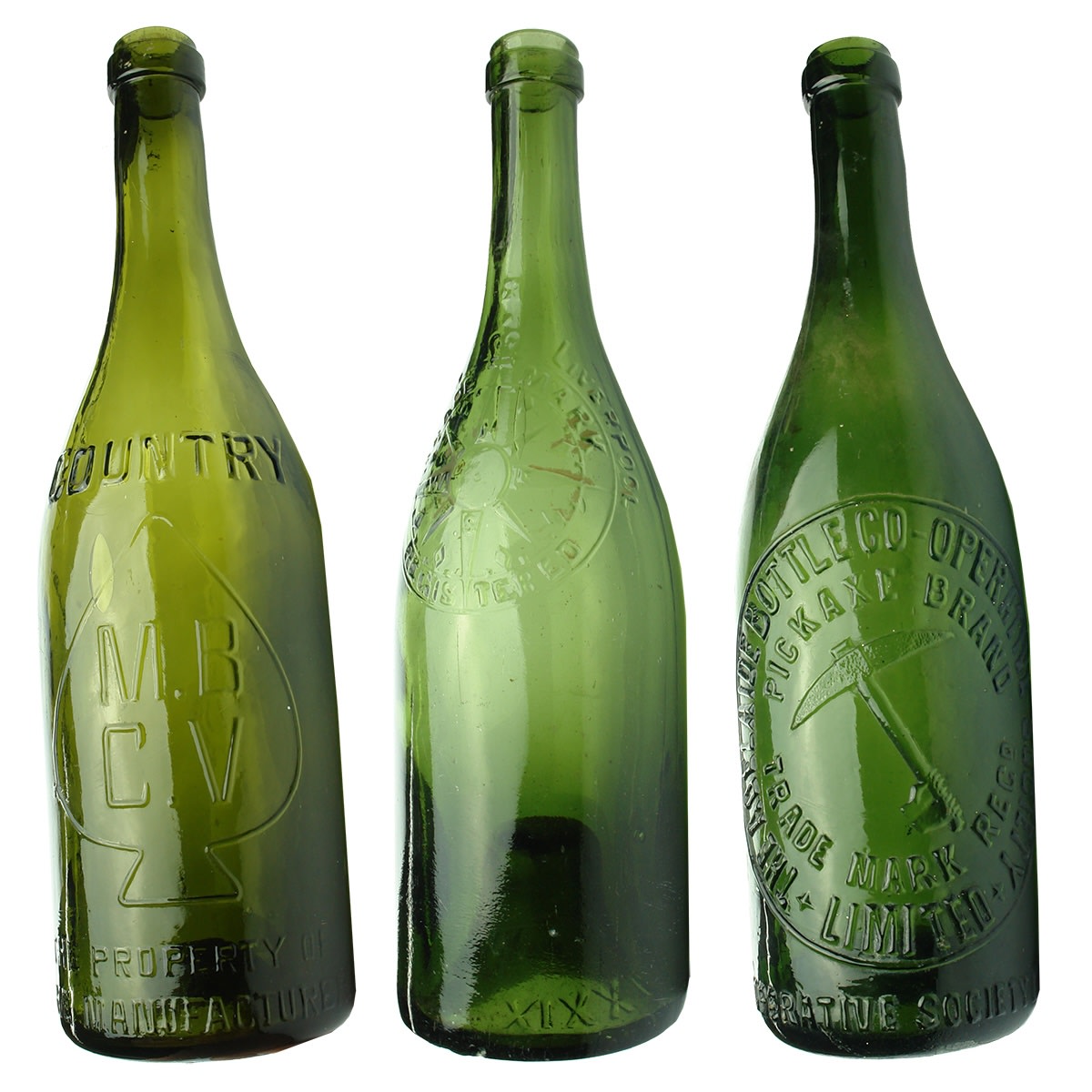 3 Ring Seal Beers: MBCV Country; Johnson Liverpool; Adelaide Bottle Co-operative Society, Pickaxe.