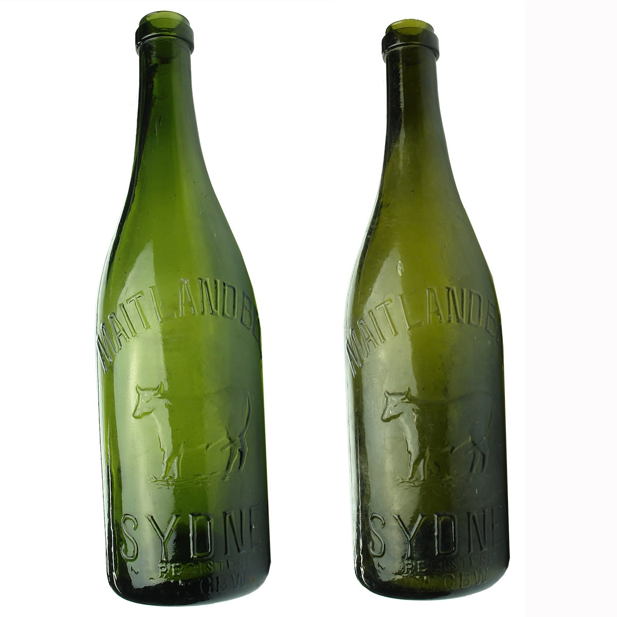 2 Ring Seal Beers. Both Maitland Beer Sydney with Bull trade mark. WGBW glass maker. (New South Wales)