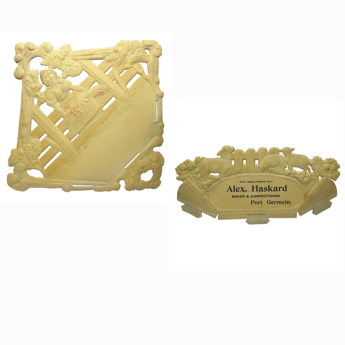 Ephemera. Alex. Haskard Baker & Confectioner, Port Germein. Cardboard Wall Hanging Holder with Three Dimensional Design. (South Australia)