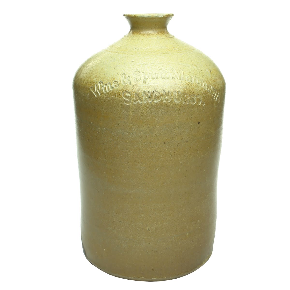 Demijohn. D. Whyte & Co, Grocers, Wine & Spirit Merchant, Sandhurst. Salt Glaze. Gallon. (Bendigo, Victoria)