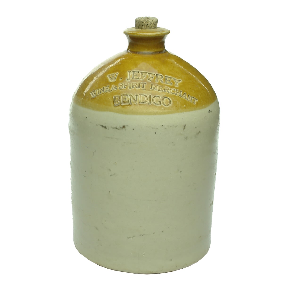 Demijohn. W. Jeffrey, Wine & Spirit Merchant, Bendigo. Half Gallon. (Victoria)